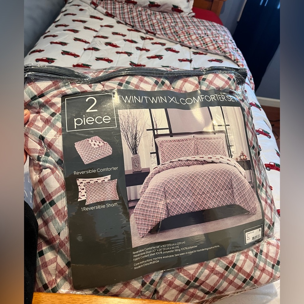 New Red Christmas Truck Twin XL Size Comforter Set Reversible